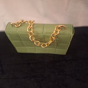 Green Quilted Crossbody Bag with Gold Chain